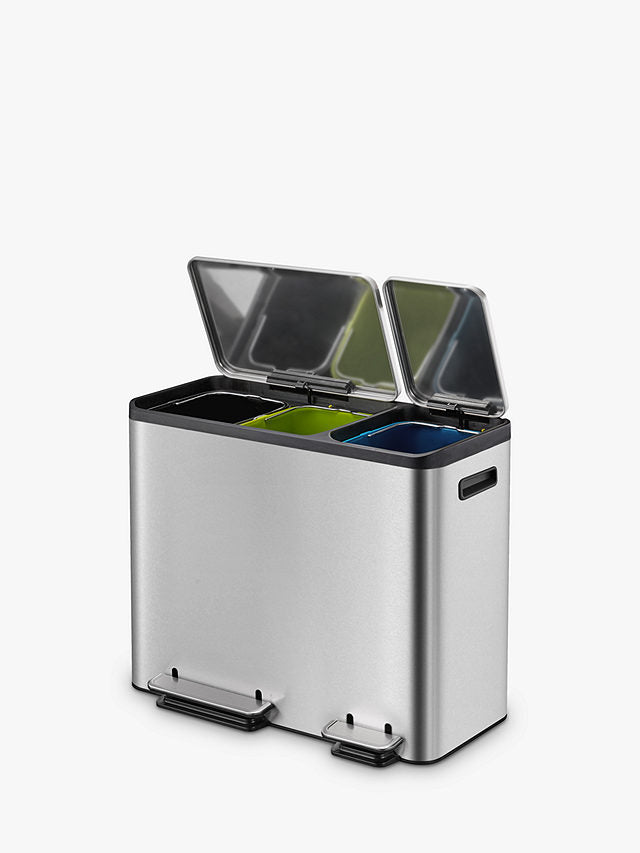 EKO Ecocasa 3 Section Recycling Pedal Bin 3 x 15L - Stainless Steel - Kazoop
