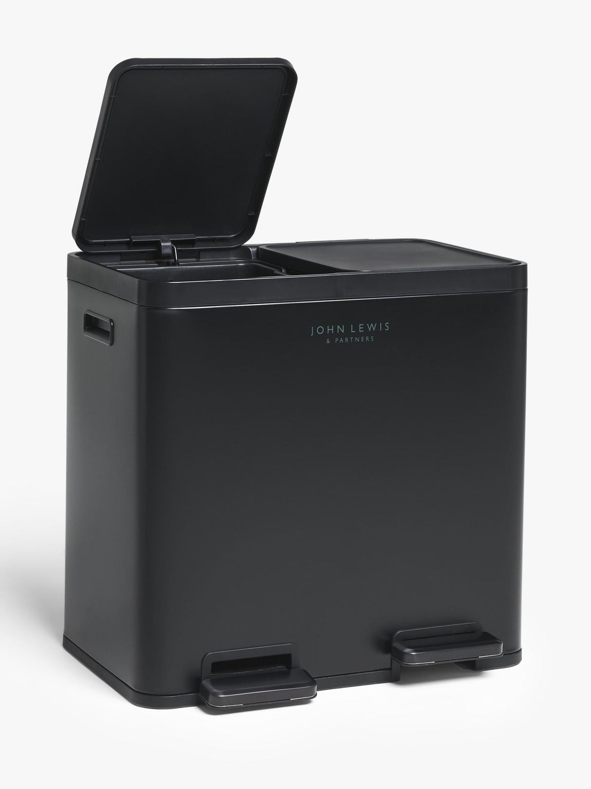 John Lewis 2 Section 60L Recycling Bin with Handles & Inner Buckets - Black - Kazoop