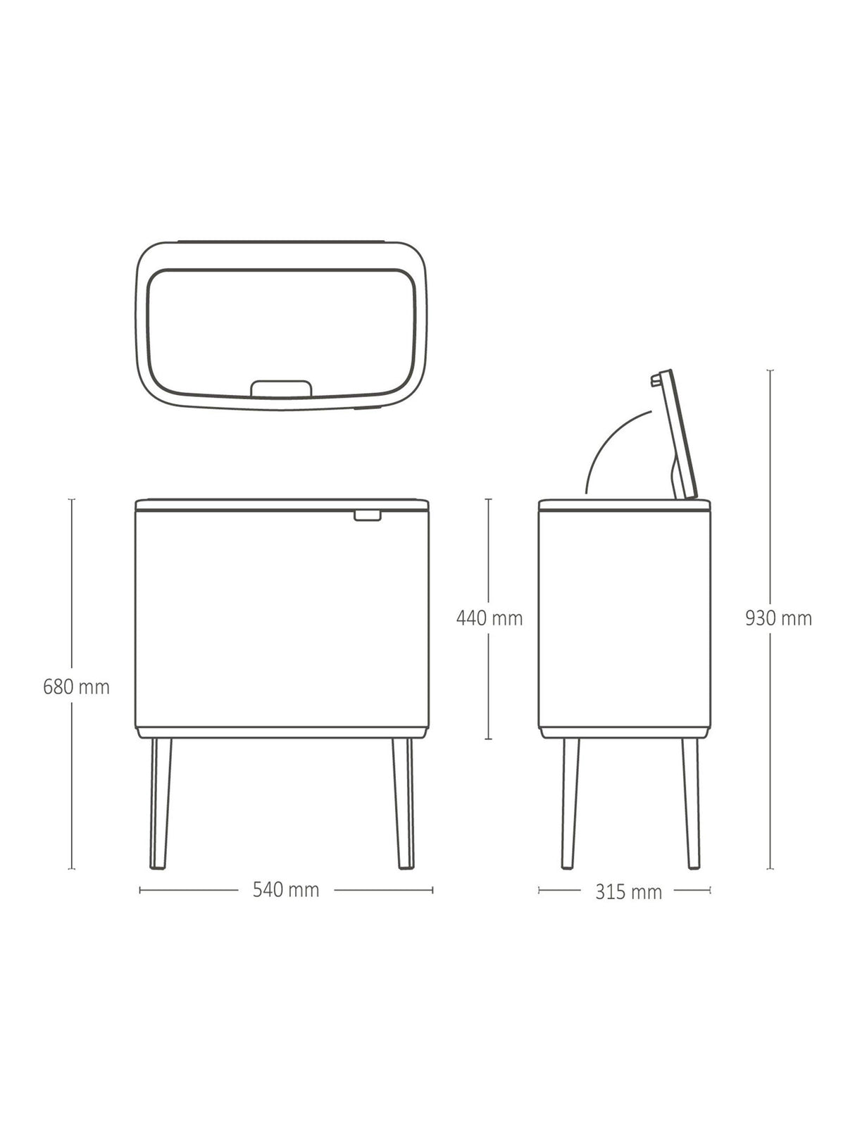 Brabantia Bo Touch Dual Recycling Bin With Inner Buckets - 11L + 23L - Black