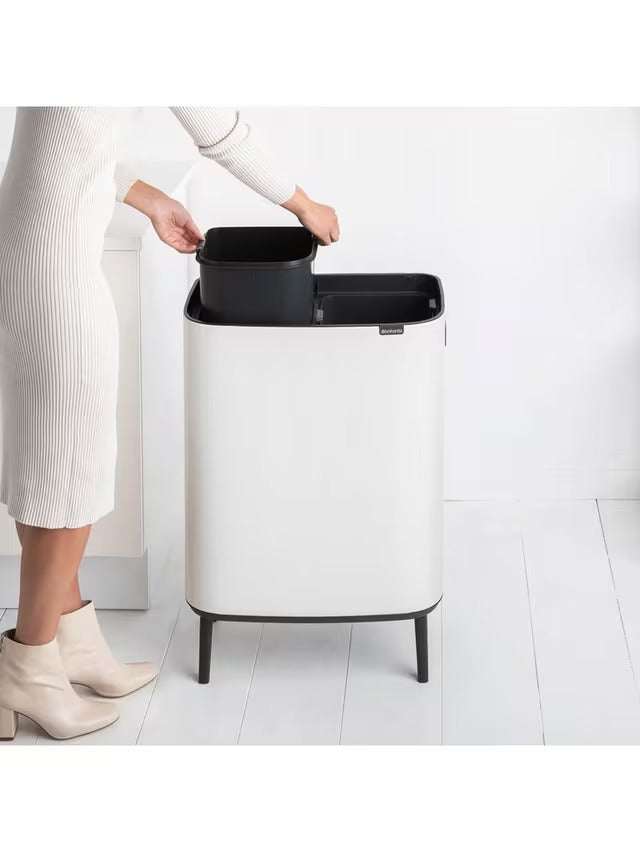 Brabantia Bo Hi 2 x 30L Modern Indoor Kitchen Slim Recycling Touch Bin White