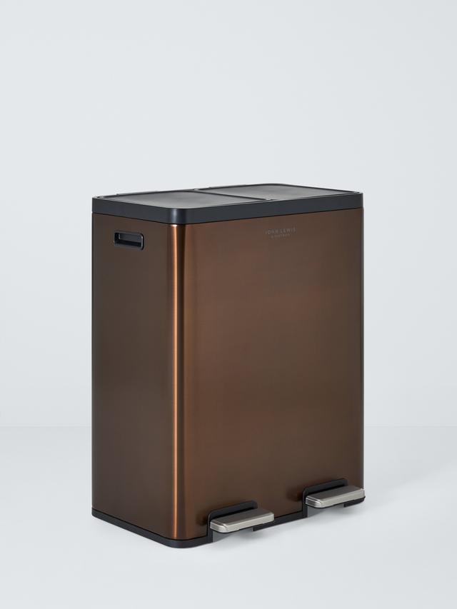John Lewis 60L 2 Section Recycling Pedal Bin with Handles - Brushed Bronze