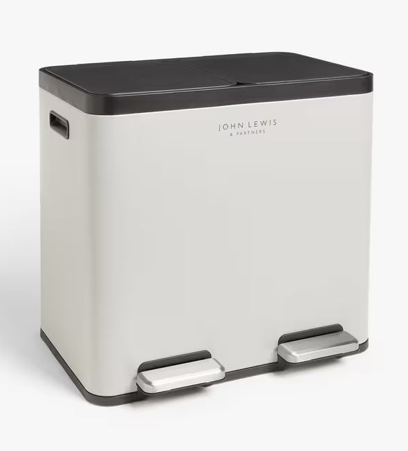 John Lewis 2 Section 60L Recycling Kitchen Pedal Bin with Handles - Grey - Kazoop
