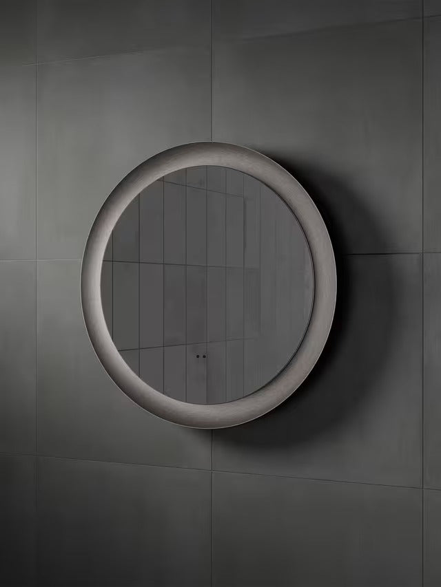 John Lewis Illuminated LED Round Decorative Bathroom Tray Mirror - Grey