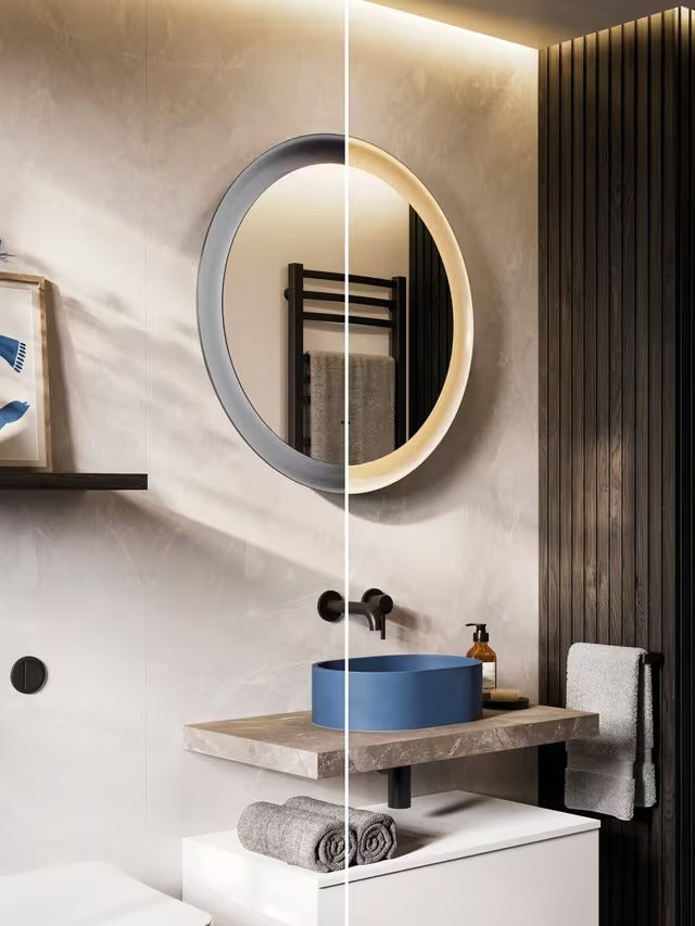 John Lewis Illuminated LED Round Decorative Bathroom Tray Mirror - Grey