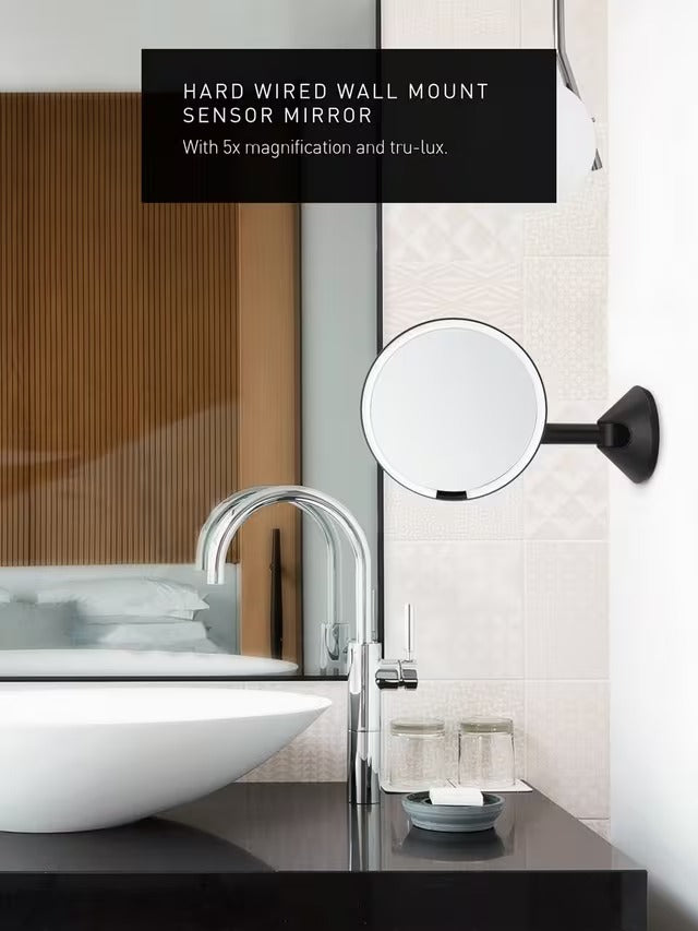 Simplehuman Hard-Wired Wall Mounted Makeup Sensor Mirror H23 x W35cm - Black