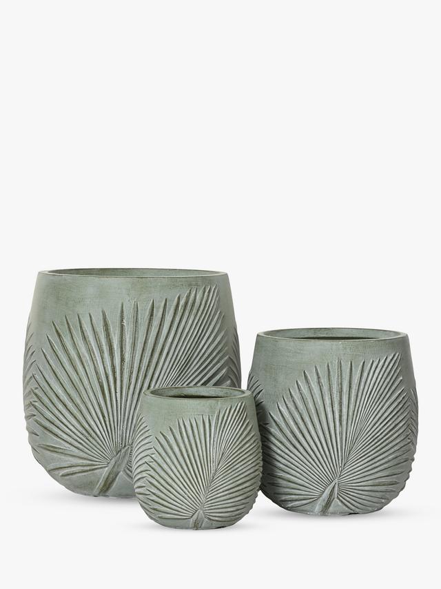 Kaemingk Axel Round Leaf Ceramic Effect Outdoor Planters - Set of 3 - Green