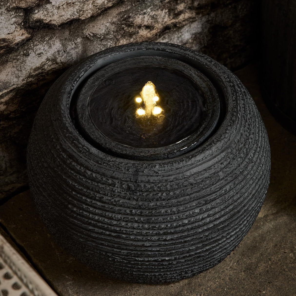 Kaemingk Outdoor Garden Decorative Stone Effect Sphere Water Feature - Black
