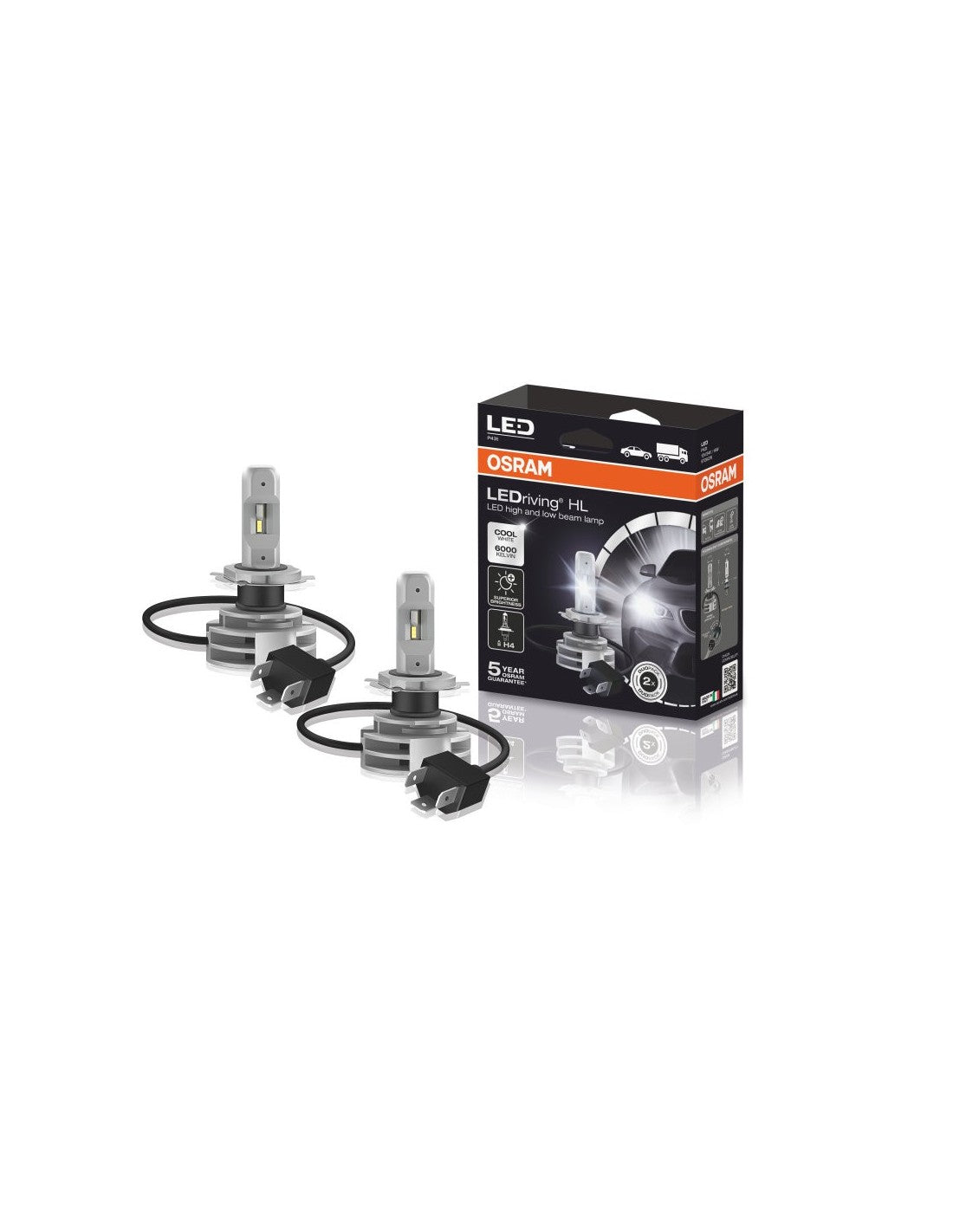 OSRAM LEDriving HL 9726CW H4 LED High Low Beam Bulb Pair 6000K White 12V