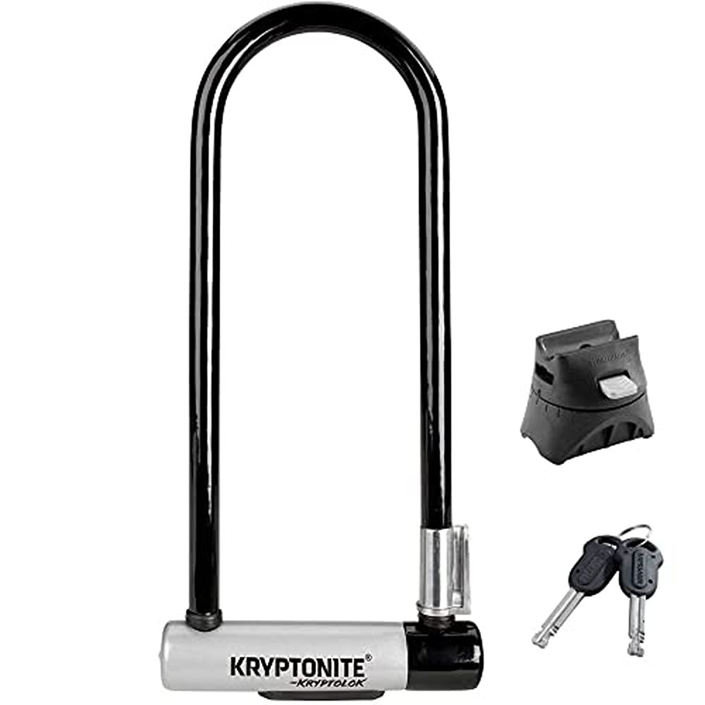 Kryptonite Kryptolok Long Shackle U-Lock with Flexframe Bracket - Silver