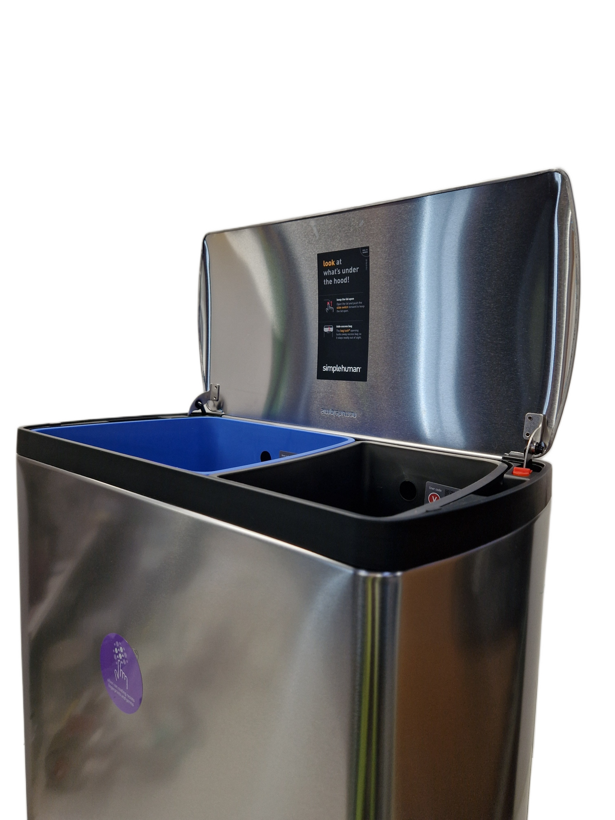 Simplehuman 46L Rectangular Kitchen Recycling Bin - Brushed Stainless Steel