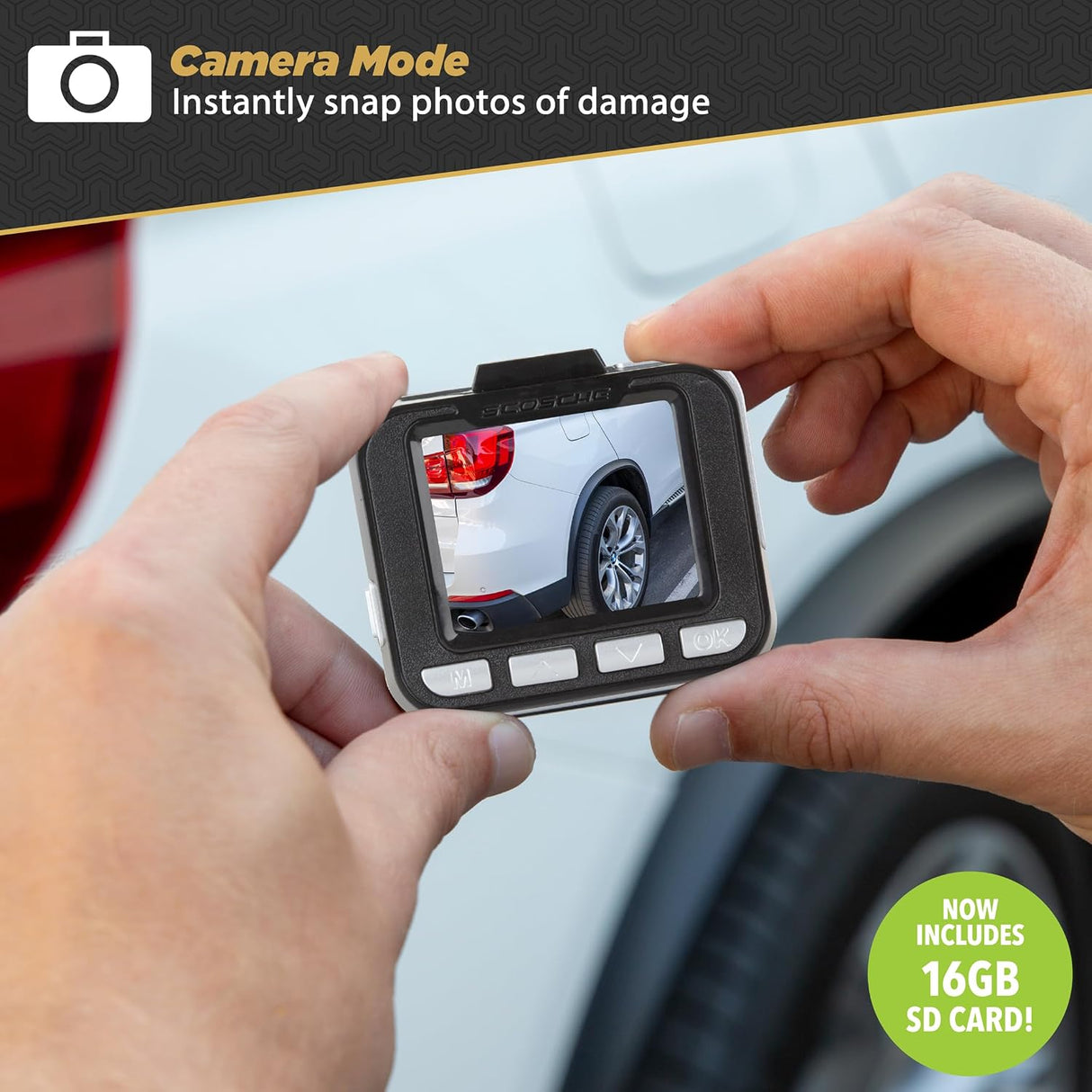 Scosche DDVRS0916G-SP 1080p Full HD Dash Cam 2.2in Screen 16GB Card - Black