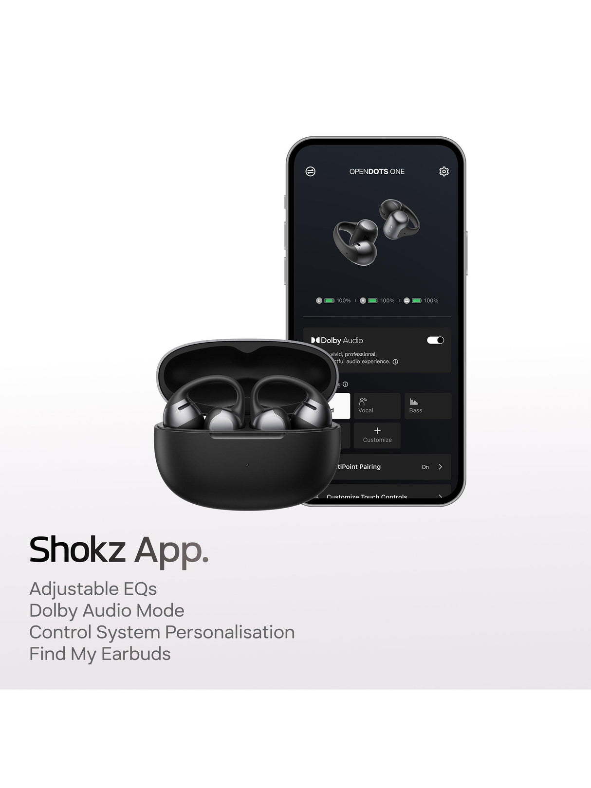 Shokz OpenDots ONE Bluetooth True Wireless Open - Ear Headphones - Black