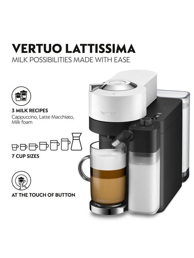 Nespresso by De'Longhi ENV300 Vertuo Lattissima Pod Coffee Machine - White