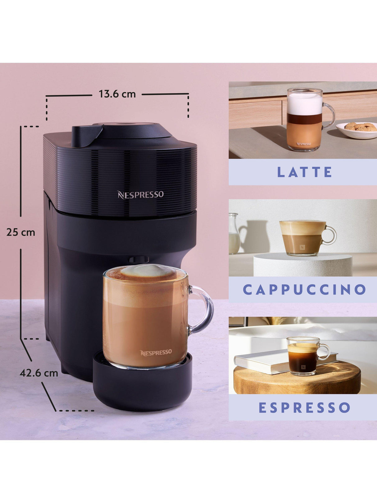 Nespresso Vertuo Pop Pod Capsule Coffee Machine Barista Bundle - Black