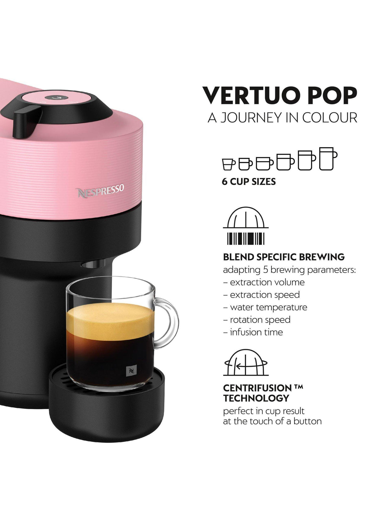 Nespresso Vertuo Pop Pod Capsule 19bar Compact Coffee Machine - Candy Pink