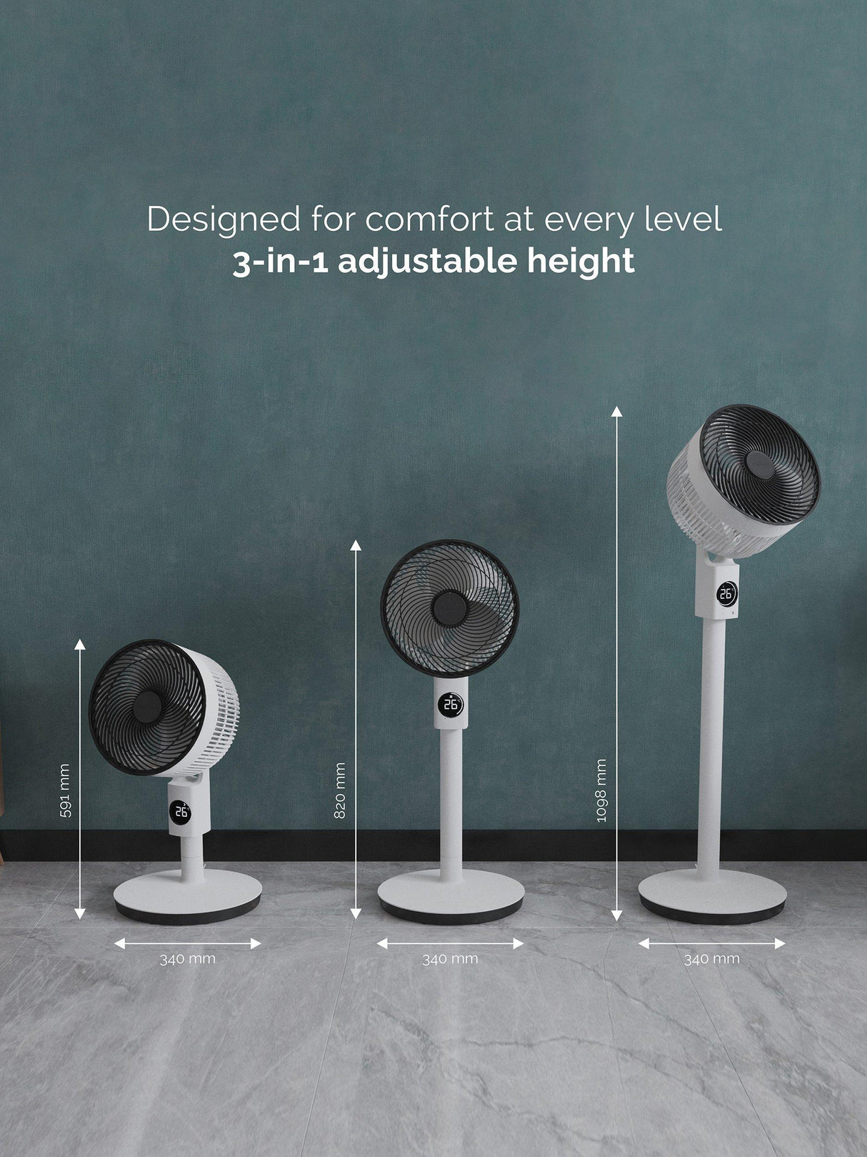 Meaco Sefte Pro 10in 3-in-1 Pedestal Air Circulator Fan - White/Charcoal
