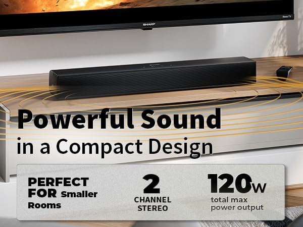 SHARP HT-SB121 Compact 2.0 Soundbar 20W with Bluetooth 5.3 for TVs - Black