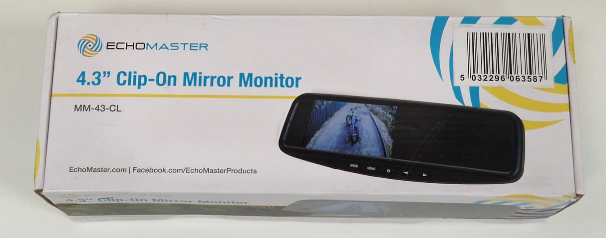 EchoMaster MM-43-CL Clip-On Mirror Monitor Reverse Camera Display - Black