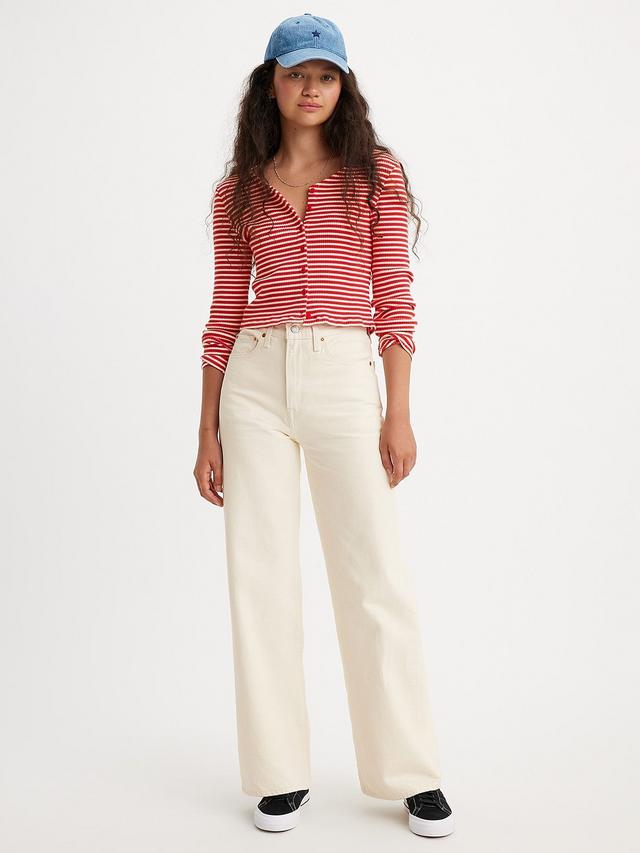 Levis Ribcage Wide Leg High Rise Cotton Denim Jeans - W28m x 32L White/Cream