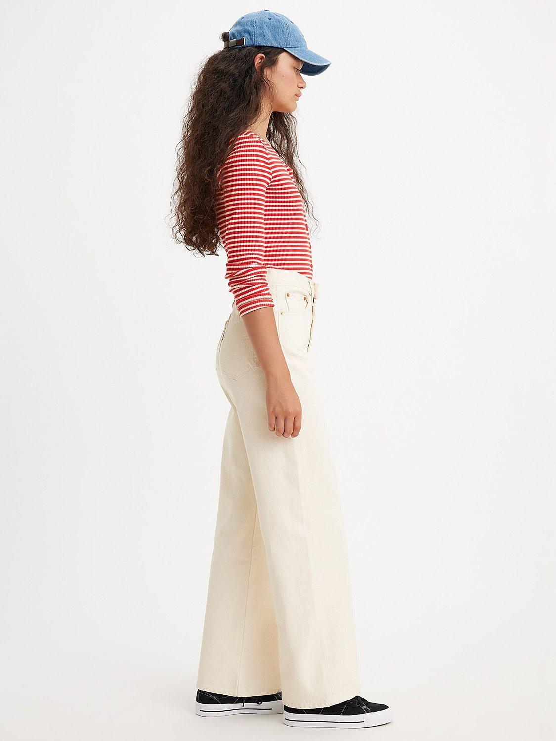 Levis Ribcage Wide Leg High Rise Cotton Denim Jeans - W28m x 32L White/Cream