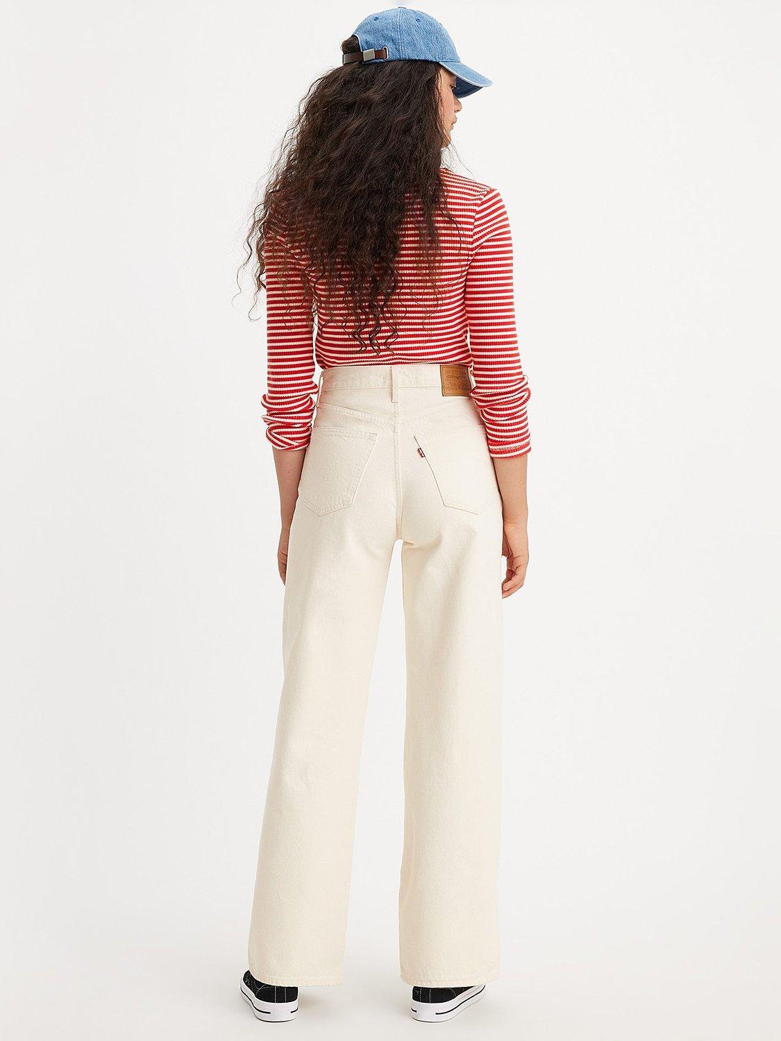 Levis Ribcage Wide Leg High Rise Cotton Denim Jeans - W28m x 32L White/Cream
