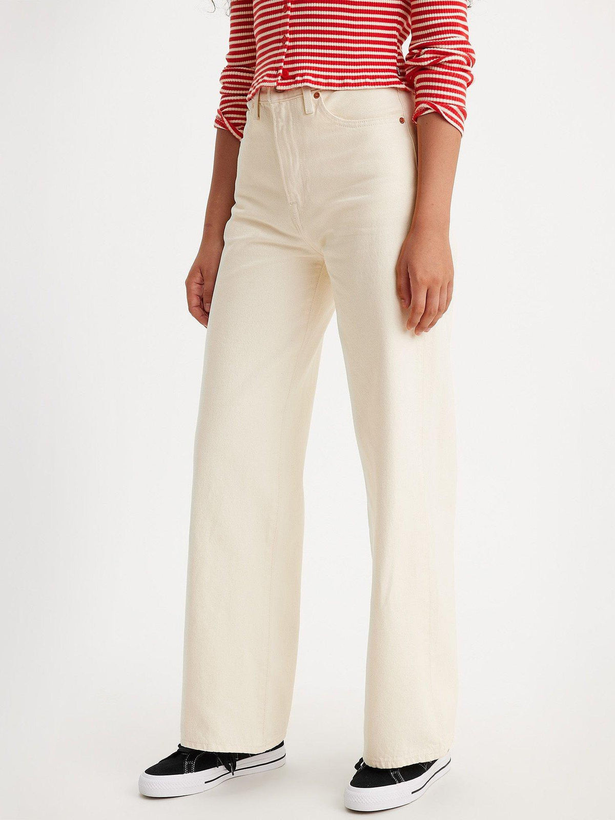 Levis Ribcage Wide Leg High Rise Cotton Denim Jeans - W28m x 32L White/Cream
