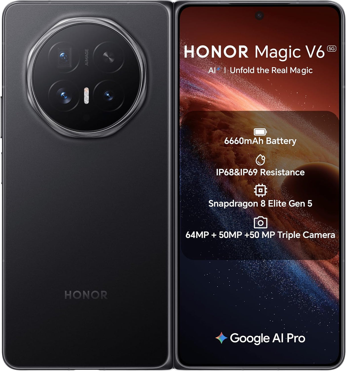 HONOR Magic V6 512GB 16GB RAM 5G Foldable Dual SIM Smartphone Unlocked Black
