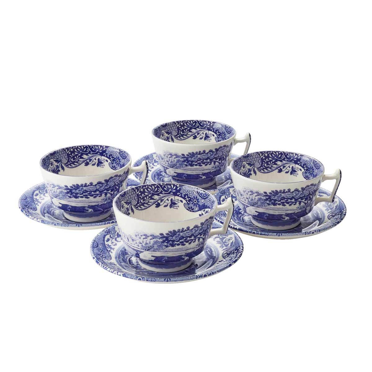 Spode Earthenware Blue Italian Cup & Saucer Set of 4 200ml - Blue/White