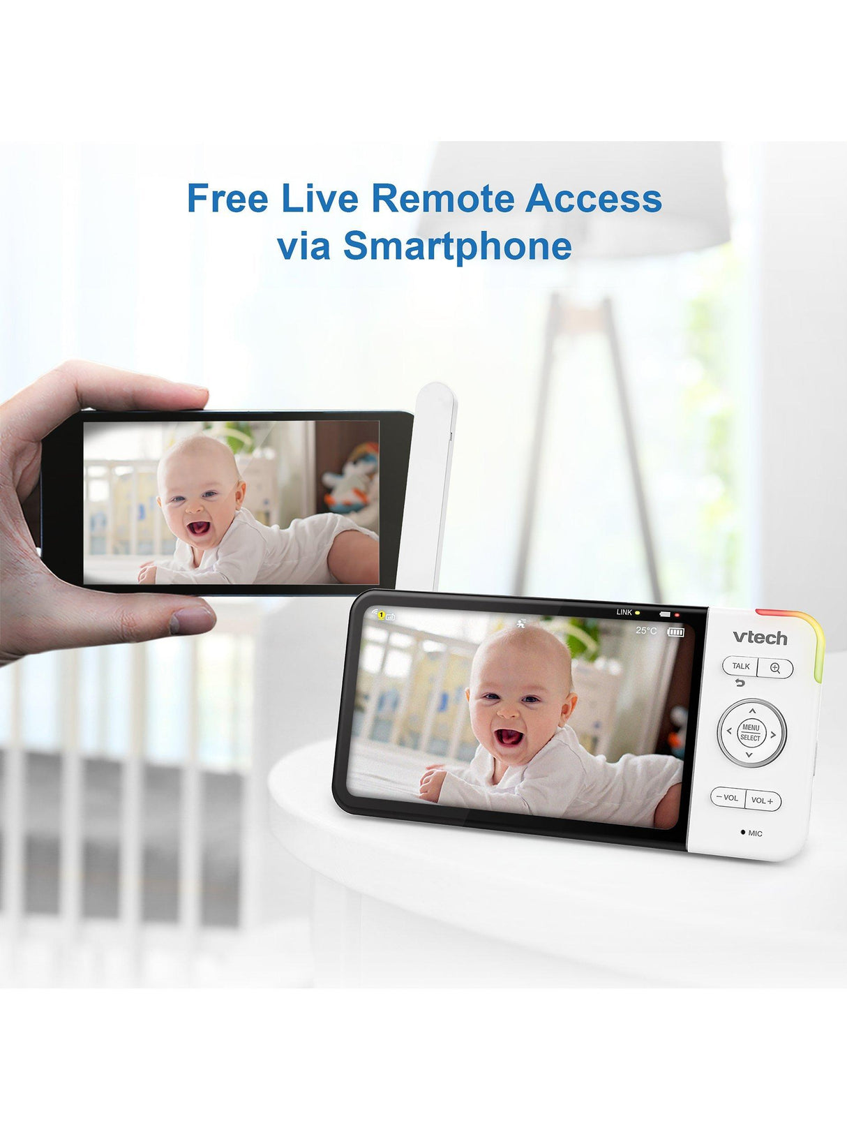 VTech RM5755HD 5 inch Display Smart Wi-Fi 1080p Video Baby Monitor - White