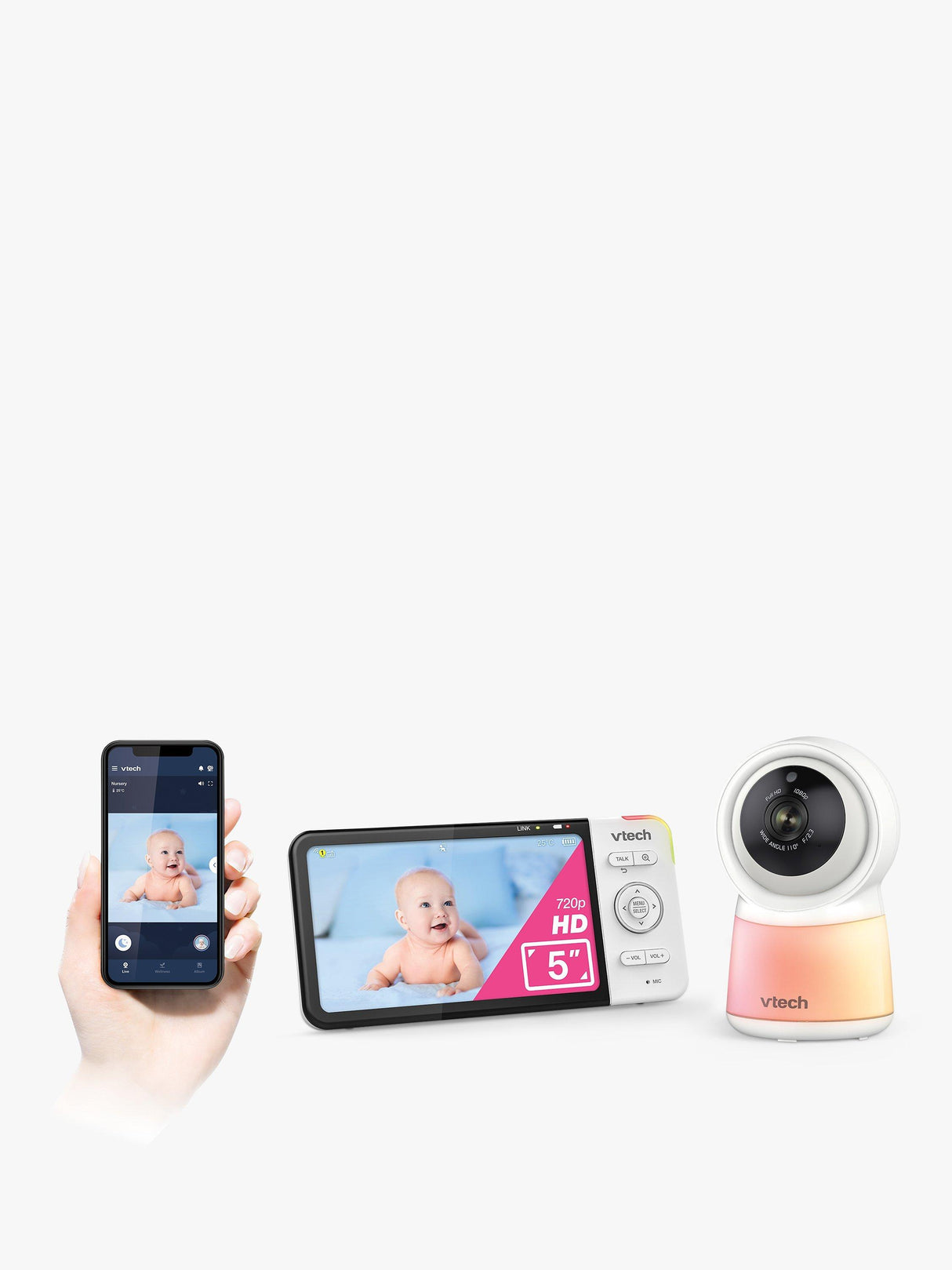VTech RM5755HD 5 inch Display Smart Wi-Fi 1080p Video Baby Monitor - White