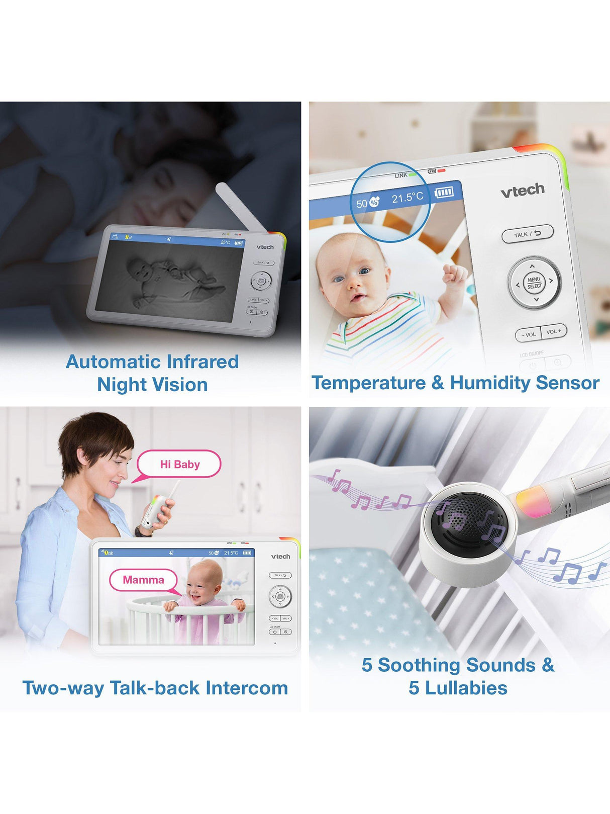 VTech RM7787HD 7 inch Over-The-Cot Wi-Fi Baby Monitor - Rechargeable Battery