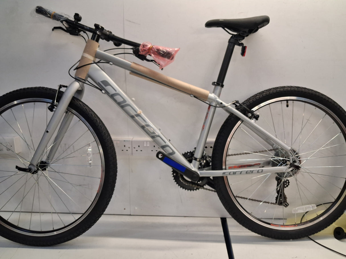 Carrera Parva Mens 14-Speed V-Brakes Age 14+ Hybrid Bike - Silver - Small