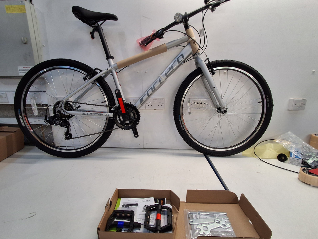 Carrera Parva Mens 14-Speed V-Brakes Age 14+ Hybrid Bike - Silver - Small