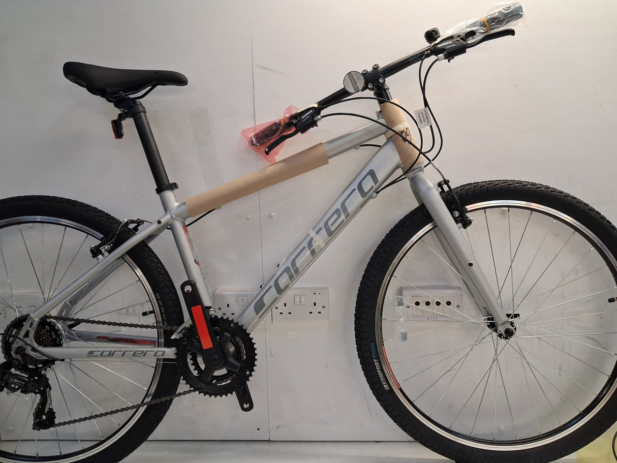 Carrera Parva Mens 14-Speed V-Brakes Age 14+ Hybrid Bike - Silver - Small