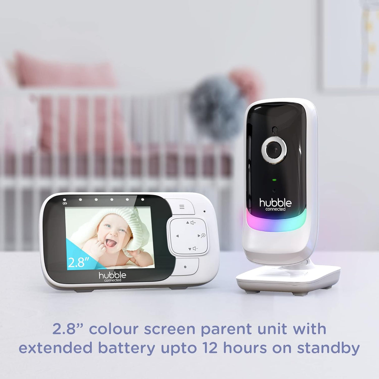Hubble Nursery View Glow 2.8" Digital Video Baby Monitor with Camera - White