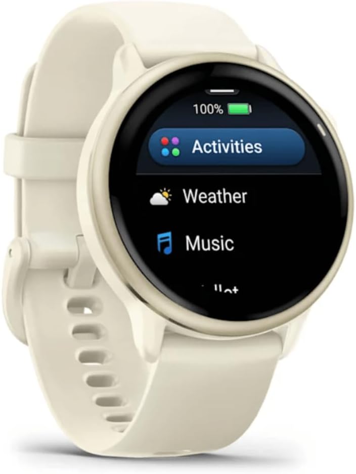 Garmin vivoactive 6 GPS Round Smartwatch 42mm AMOLED Lunar Gold Bone Band