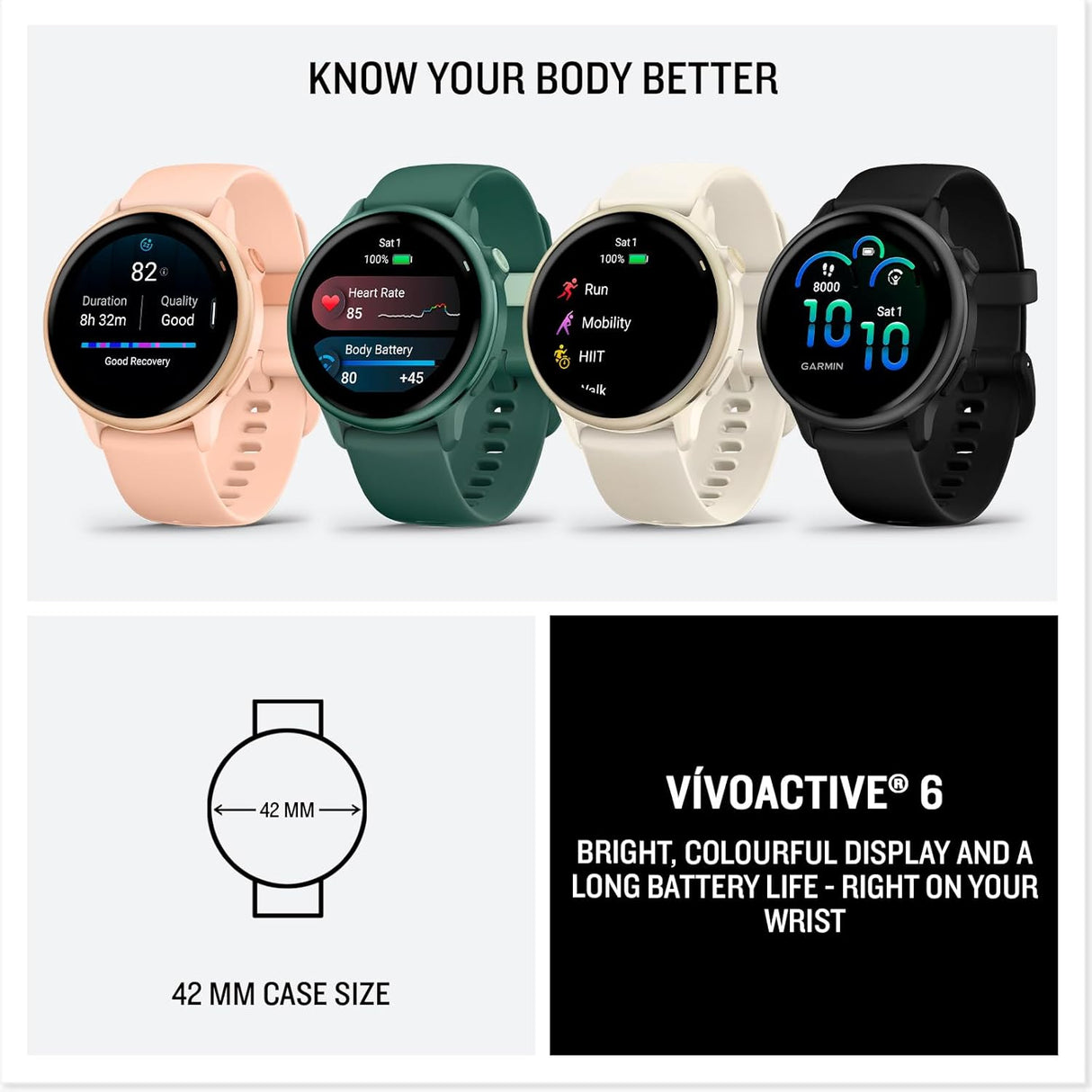 Garmin vivoactive 6 GPS Round Smartwatch 42mm AMOLED Lunar Gold Bone Band