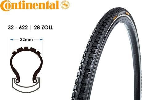 Continental Ride Tour 700x32C Reflective Wired City Touring Bike Tyre Black