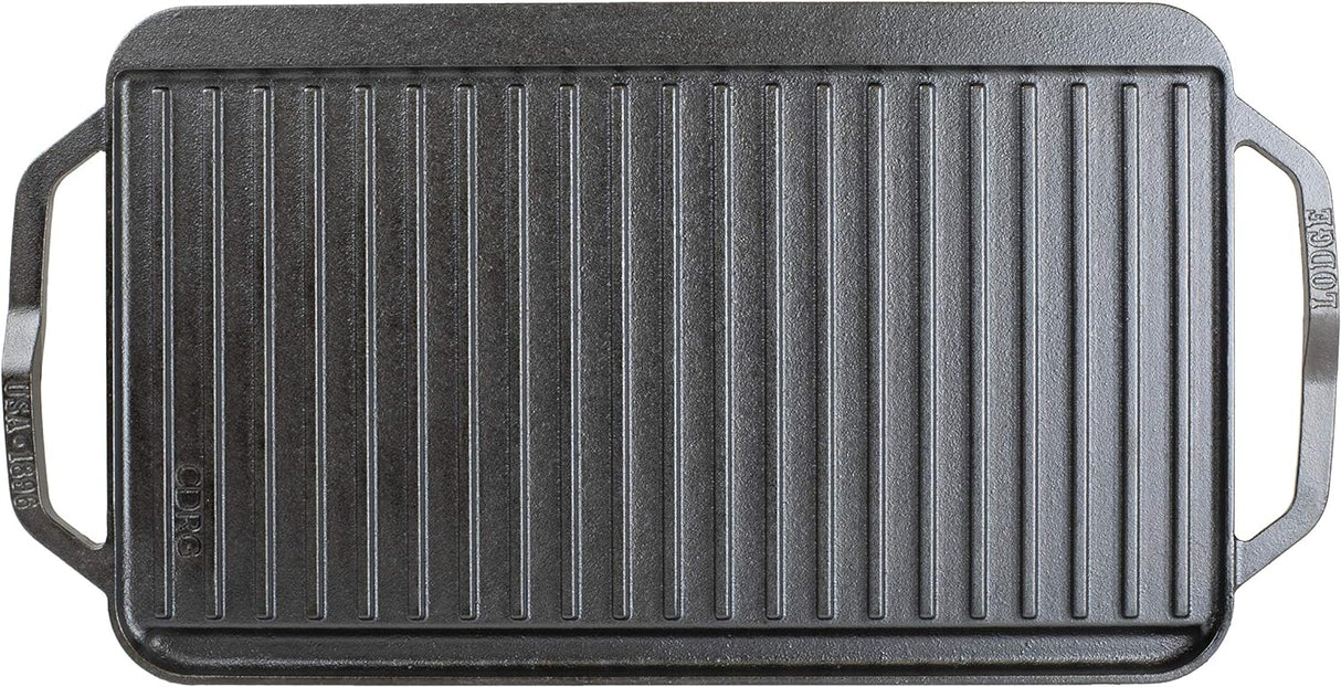 Lodge Cast Iron Reversible Rectangular Grill Pan Griddle - 25cm - Kazoop 