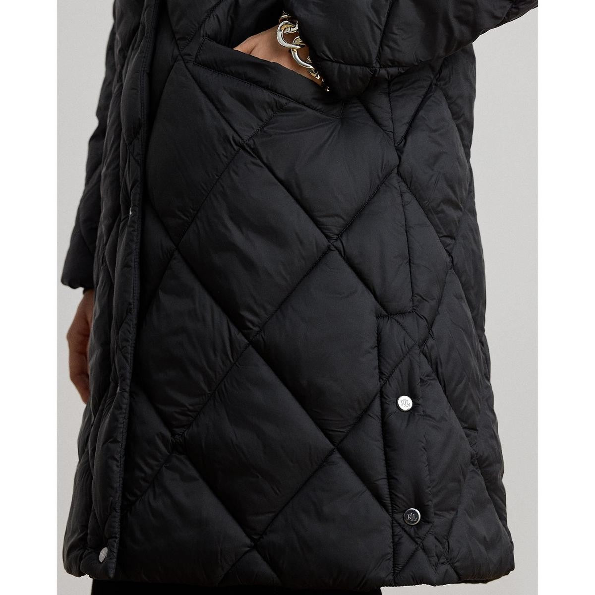 Ralph Lauren Women's Hooded Diamond Quilted Puffer Jacket Coat - Black - M