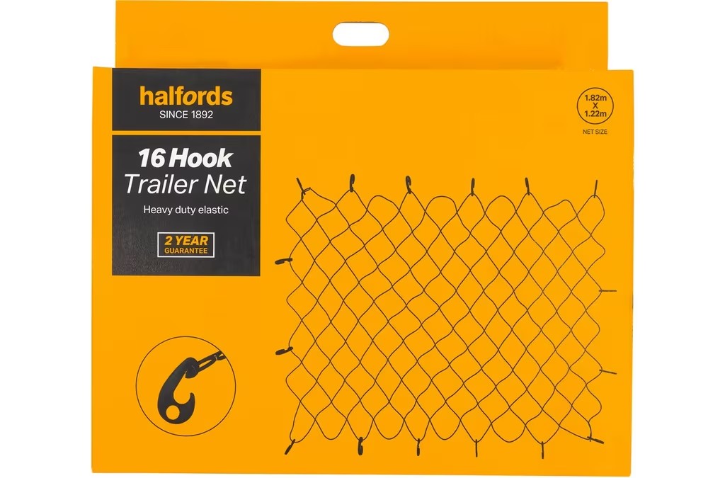 Halfords 16 Hook  Heavy Duty Load Securing Easy Fit Trailer Net - Black