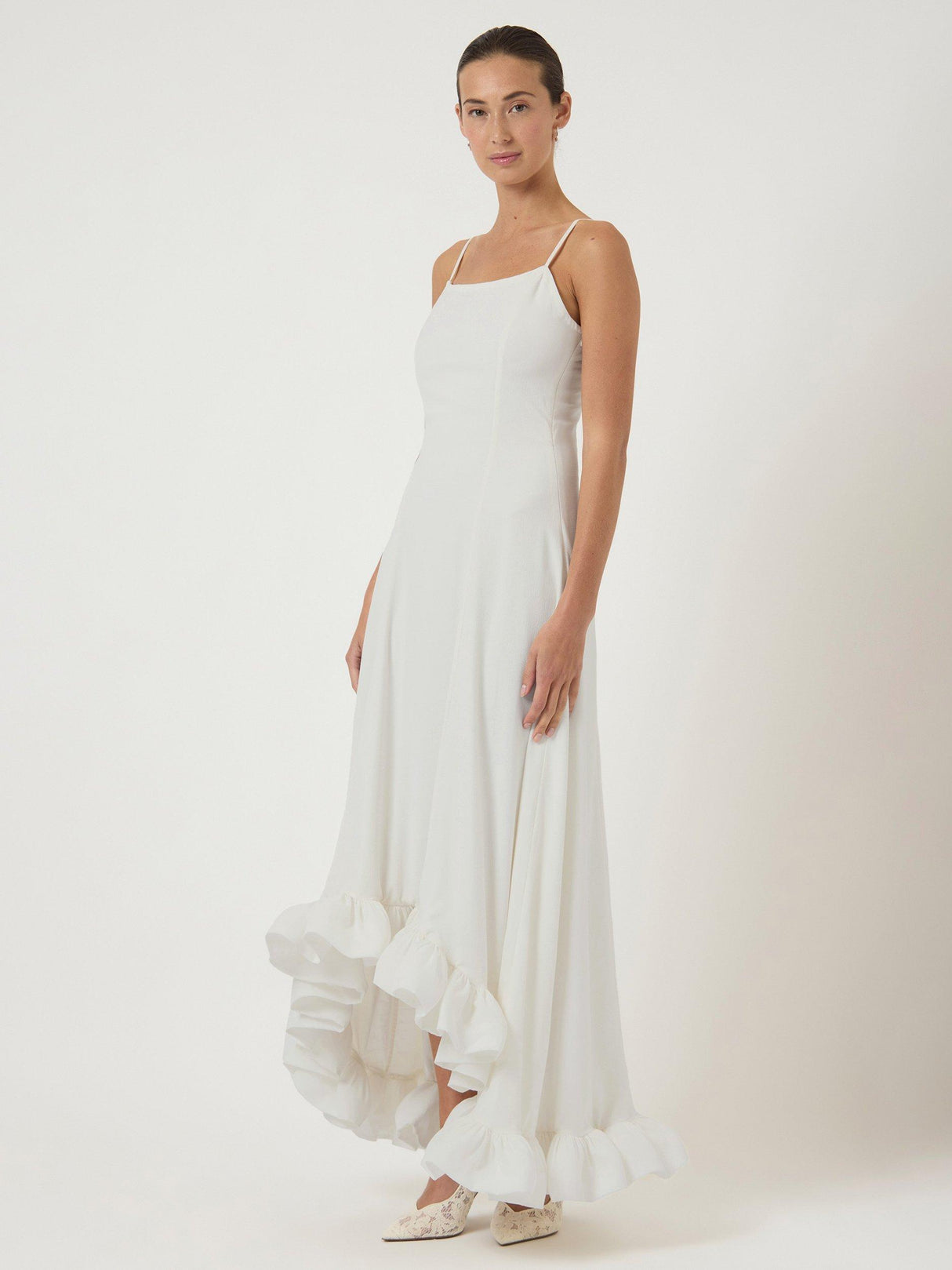 YAS Ruffle Trim Sleeveless Slim Maxi Wedding Dress - Gardenia Cream - UK 10
