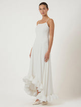 YAS Ruffle Trim Sleeveless Slim Maxi Wedding Dress - Gardenia Cream - UK 10