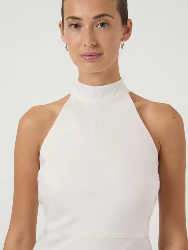 YAS Dottea Halterneck Sheath Sleeveless Wedding Dress - White - UK Size 10