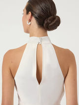 YAS Dottea Halterneck Sheath Sleeveless Wedding Dress - White - UK Size 10