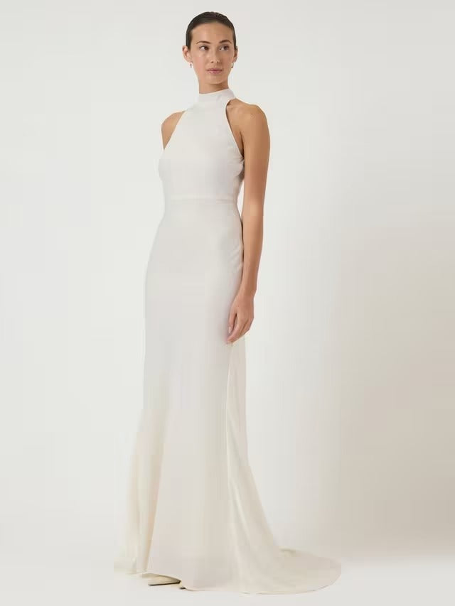 YAS Dottea Halterneck Sheath Sleeveless Maxi Wedding Dress - White - UK 12