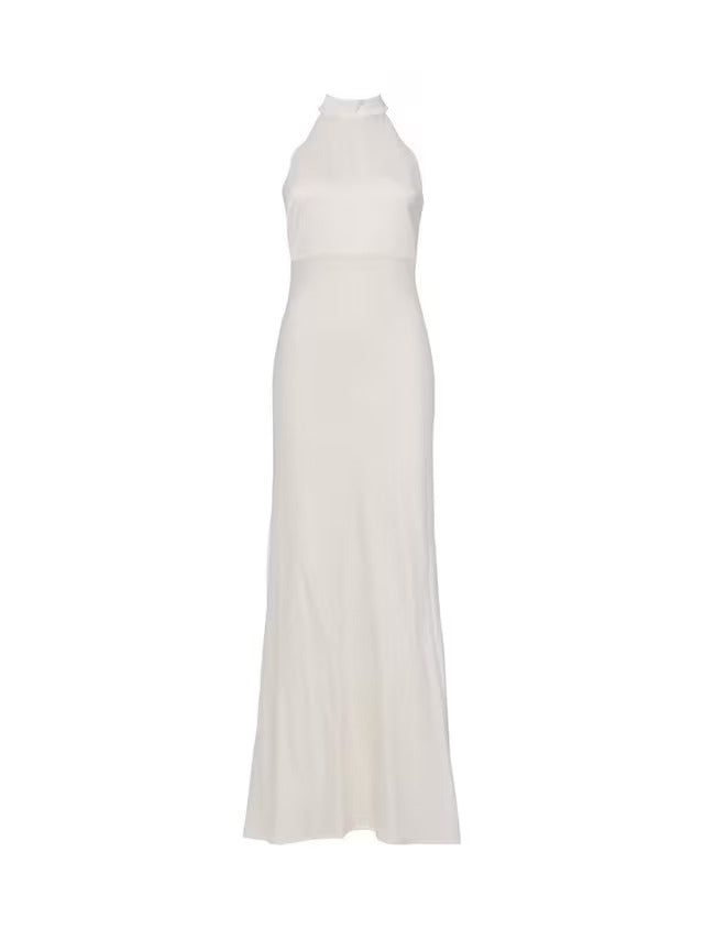 YAS Dottea Halterneck Sheath Sleeveless Maxi Wedding Dress - White - UK 12
