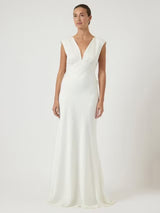 YAS Dottea Bow Back Sleeveless Sheath Maxi Wedding Dress - White - UK 10