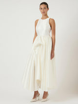 YAS Ellina Ruffle Sleeveless Asymmetrical A-Line Wedding Dress - White UK 8