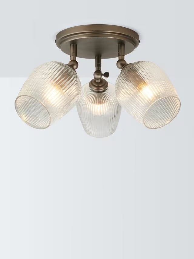John Lewis Fulbrook 3 Dimmable Reeded Glass Shade Ceiling Spotlight - Clear